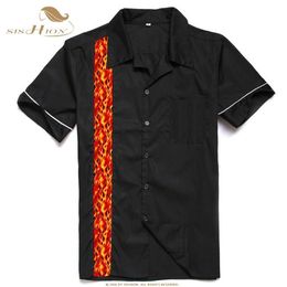 SISHION Summer Cotton Black Men Shirt ST109 Short Sleeve Rockabilly Punk Vintage Bowling Shirt Plus Size Casual Mens Shirts211S