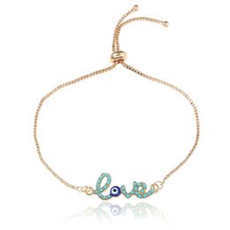 Charm Bracelets Simple Love Design Turkish Gold Chain Bracelet Crstal Blue Eye For Women Girls Dubai267z