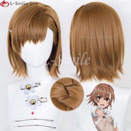 Catsuit Costumes Misaka Mikoto Toaru Kagaku No Railgun 38cm Brown Heat Resistant Hair Cosplay Anime Wigs + Wig Cap