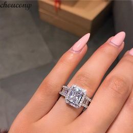 Choucong Stunning Luxury Jewelry Real 925 Sterling Silver Princess Cut White Topaz CZ Diamond Eternity Wedding Band Ring 2099