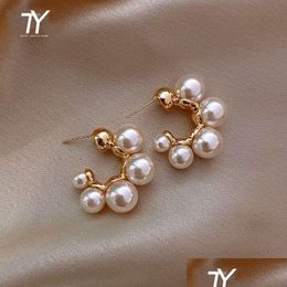 Dangle & Chandelier Elegant Celebrity Metal Inlaid Pearl Earrings For Woman Fashion Jewelry Luxury Wedding Party Girls Unusu Dhgarden Otf8U