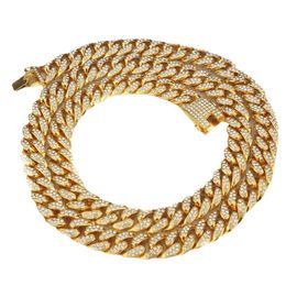Europäische und amerikanische Hip-Hop-Zinklegierung, 12,5 mm breit, vergoldete Volldiamant-Volldiamant-Herren-Halskette mit großer Goldkette, kubanische Kette
