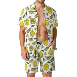 Men's Tracksuits Lemon Men Sets Food Fruit Leaf Hawaii Casual Shirt Set Short-Sleeved Design Shorts Summer Vacation Suit Large Size