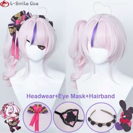 Catsuit Costumes Vtuber NIJISANJI Lluna Maria Marionette Cosplay 42cm Short Pink Ponytail Heat Resistant Synthetic Hair Party Wigs + Wig Cap