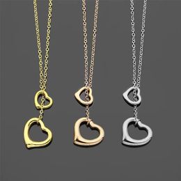 2022 Fashion Simple Hollow out Double Heart Pendant Necklace Classic T Letter Brand Men&Women Necklace Couple Luxury Stainless Ste2309