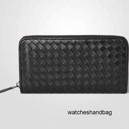 Designer handbag with logo Business Woven Cowhide Wallet Men's Long Genuine Leather Large Capacity Zipper Handle Horizontal Handbag