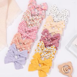 Hair Accessories 2pcs/set Girls Print Bows Hairpins Corduroy Safe Clips Barrettes For Infants Toddlers Baby Gift