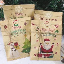 Gift Wrap 24Set Christmas Kraft Paper Bags Santa Claus Snowman Xmas Party Favour Bag Candy Cookie Pouch Wrapping Supply 231027