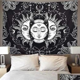 Tapestries 95X73Cm Mandala White Black Sun And Moon Tapestry Hippie Wall Rugs Hanging Gossip Dorm Decor Blanket 210609 Drop Delivery H Dhniz