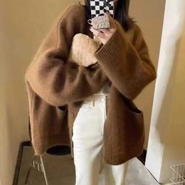 Women's Knits Tees EVNISI Women Elegant Vneck Knitted Sweater Cardigan Buttoned Up Blue Top 2023 Autumn Winter 231027