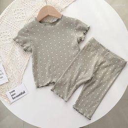 Clothing Sets Girls Summer Clothes Children Baby Polka Dot Short-sleeved Pajamas Two-piece Suit Tops Pants Outfits