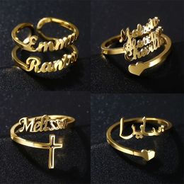 Wedding Rings Custom Double Name Rings for Women Personalised Customised Ring Charm Couples Gold Stainless Steel Jewellery Wedding Gifts 231026