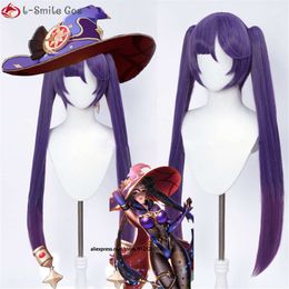 Catsuit Costumes Game Genshin Impact Mona Purple Long Cosplay with Twin Ponytails Bangs Heat Resistant Synthetic Hair Halloween Wigs + Wig