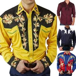 Men s Casual Shirts Spring Men Western Printed Long Sleeve Loose Slim T shirt Button Down Dress Shirt Blouse Tops Mens Clothing 231027
