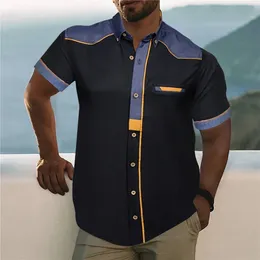 Men's Casual Shirts Fashion Shirt Pocket Stitching Denim Short Sleeve Jacket Art 3d Digital Print Solid Holiday