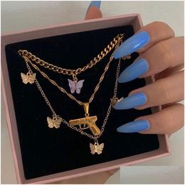 Pendant Necklaces Bohemian Mtilayer Necklaces For Women Men Gold Butterfly Portrait Coin Cross Crystal Chokers Necklace Tren Dhgarden Otsik