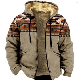 Men's Hoodies Zipper For Men Casual Patchwork Tribal Stripes Vintage Color Winter Coat Long Sleeve Sweatshirt Hooded Jacket