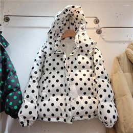 Women's Trench Coats Autumn Winter Women Polka Dot Print Short Hooded Down Cotton Coat Loose Casual Cold-proof Warm Parkas Cotton-padded