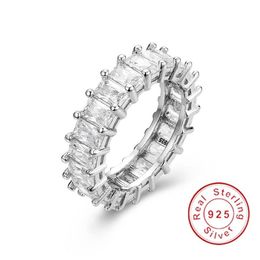 925 SILVER PAVE Radiant cut FULL SQUARE Simulated Diamond CZ ETERNITY BAND ENGAGEMENT WEDDING Stone Ring JEWELRY Size 5 6 7 8 9 10168f