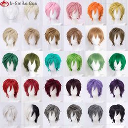 Catsuit Costumes High Quality 30cm Black Pink Red Short for Boy Party Synthetic Heat Resistant Hair Halloween Anime Colourful Wigs + Wig Cap