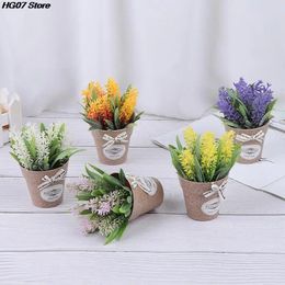 Decorative Flowers 1 Set Artificial Plant Flower Home Decoration Fake Small Mini Potted Bonsai Green With Vase