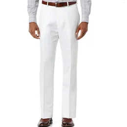 Men's Pants White Solid Color Suit Pant Trousers Business Straight Bottoms Classic Formal Elegant Social Dress Pantalones