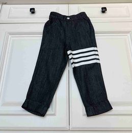 Brand pants for kids Elastic waist design baby jeans Size 100-160 CM White stripe decoration children trousers Oct25