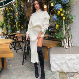 Sexy Long Skirt With Slits Luxury Street Style Women Casual Dresses 5 Colours Soft Touch Lady Knit Dress152D