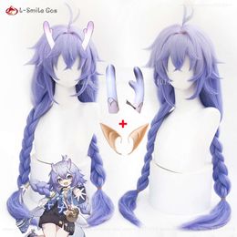 Catsuit Costumes High Quality 80cm Game Honkai: Star Rail Bailu Cosplay Wig Purple Gradient Lolita Heat Resistant Hair Anime Wigs