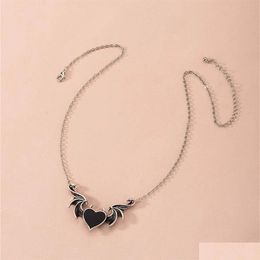 Pendant Necklaces Creative Devil Heart Necklace Alloy Drop Nectarine Demon Wing Pendant Necklaces Jewelry Collares Gargantil Dhgarden Otx81