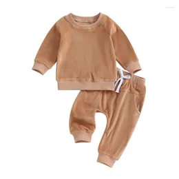 Clothing Sets Toddler Boys Girls Outfits Solid Colour Long Sleeve Velvet Sweatshirts Elastic Waist Pants 2Pcs Clothes Set