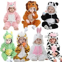Pajamas Baby Rompers Winter Costume Flannel for Girl Boy Toddler Infant Clothes Kids Overall Animals Panda Tiger Lion Unicorn Ropa Bebe 231026
