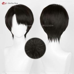 Catsuit Costumes Anime Attack on Titan Levi Ackerman Cosplay 30cm Black Brown Heat Resistant Synthetic Hair Party Wigs + Wig Cap