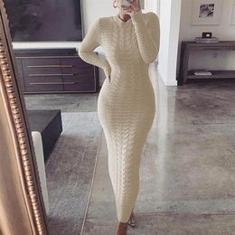 Casual Dresses Winter Thicken Turtleneck Sweater Maxi Dress Women Lace Up Knitted Long Female Knitwear Soft Vestidos 2021 High Qua264h