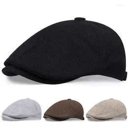 Berets 2023 Soild Colour Beret Cap For Men Linen Cotton Sboy Hats Women Fashion Vintage British Mens Painter Octagonal Hat