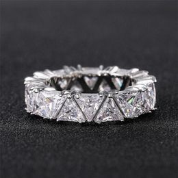 Choucong Brand Wedding Rings Luxury Jewelry 925 Sterling Silver Full Triangle 5A Zircon CZ Diamond Party E2520