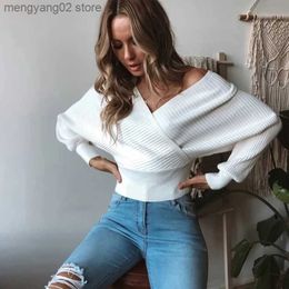 Women's Sweaters 2023 Autumn Women Sweater Knitted White Long Sleeve Off Shoulder Elegant Sweater Female Winter Warm Party Loose Casual Pullover T231027