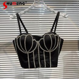 Women's Tanks 2023 Summer European And American Diamond Beaded Bra Outer Wear Vest Girl Slim Chest Pad Camisole Crop Tops For Women