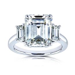 1CT 2CT 3CT White Gold Three Emerald Cut Fashion Moissanite Ring With Certificate273C