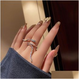 Band Rings Fashion Cool Snake Shape Rings For Women Bijoux Adjustable Crystal Weddings Party Jewelry Drop Delivery Jewelry Ri Dhgarden Otqb4
