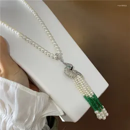 Chains Women's Jewelry 7-8mm 75 15cm Micro Inlaid Zircon Green Accessories White Freshwater Pearl Necklace
