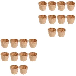 Dinnerware Sets 20 Pcs Wooden Basket Bamboo Mini Flower Office Natural Home Decor Holder Desk Handmade