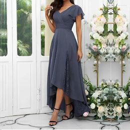 Party Dresses Elegant Chiffon Patchwork Lace Bridesmaid Butterfly Sleeve Formal Occasion A-Line V-Neck Weddings Guest