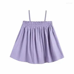 Girl Dresses 3-8 Years Old Children's 2023 Summer Girls Purple Cotton Strapless Halter Dress