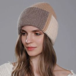 BeanieSkull Caps Rabbit Fur Winter Hat for Women Beanies Soft Warm Fluffy pinkycolor Angora Knitted Skullies 231027