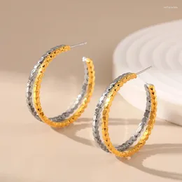 Hoop Earrings Personalised Women Fashion Circle Double Layer Gold And Silver Dual Colour Punk Creative Honeycomb Needle