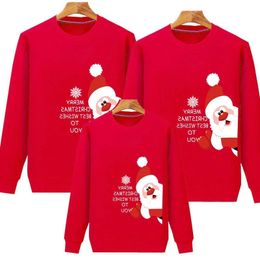 Family Matching Outfits Christmas Santa Claus Parent child Hoodies Bright Red Round Neck Festive Hoodie Holiday Suits Year Clothes 231027