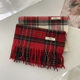 Scarves 2023 autumn and winter red plaid shawl short casual everything bib imitation cashmere scarf woman 231026