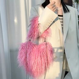 Evening Bags Trendy Ladies Winter Luxury Faux Fur Heart Purse Fluffy Underarm Shoulder Bag Women Pink Soft Plush Crossbody