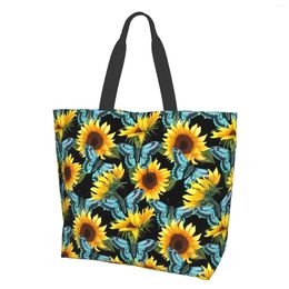 Shopping Bags Sunflower Seamless Tote Bag Women Casual Shoulder Handbag Reusable Multipurpose Heavy Duty Grocery For Outdoors